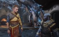 Brok (right) and Atreus (left) inside Brok’s Workshop in God of War Ragnarok (Image via Santa Monica Studio)